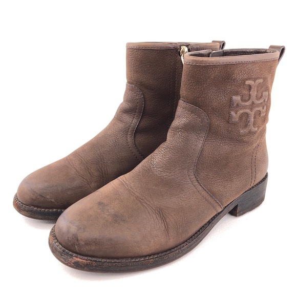 Tory Burch Simone Brown Leather Ankle Boots 8.5M - Picture 3 of 15
